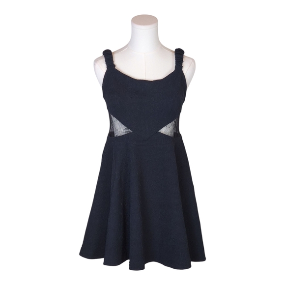 Free People Brooklyn Black Lace Back Mini Dress Textured Fit & Flare Small - Picture 1 of 12